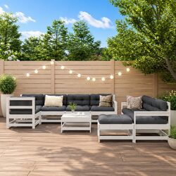 Garden Lounge Set 10 Piece Outdoor Furniture White Wood Slatted Patio Sofa