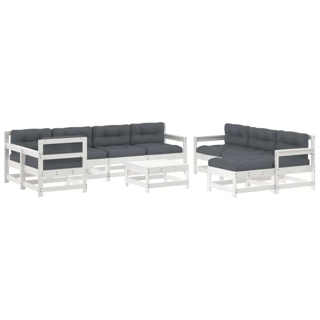Garden Lounge Set 10 Piece Outdoor Furniture White Wood Slatted Patio Sofa