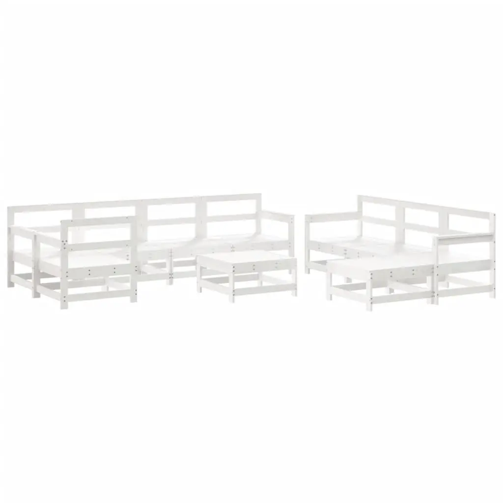 Garden Lounge Set 10 Piece Outdoor Furniture White Wood Slatted Patio Sofa