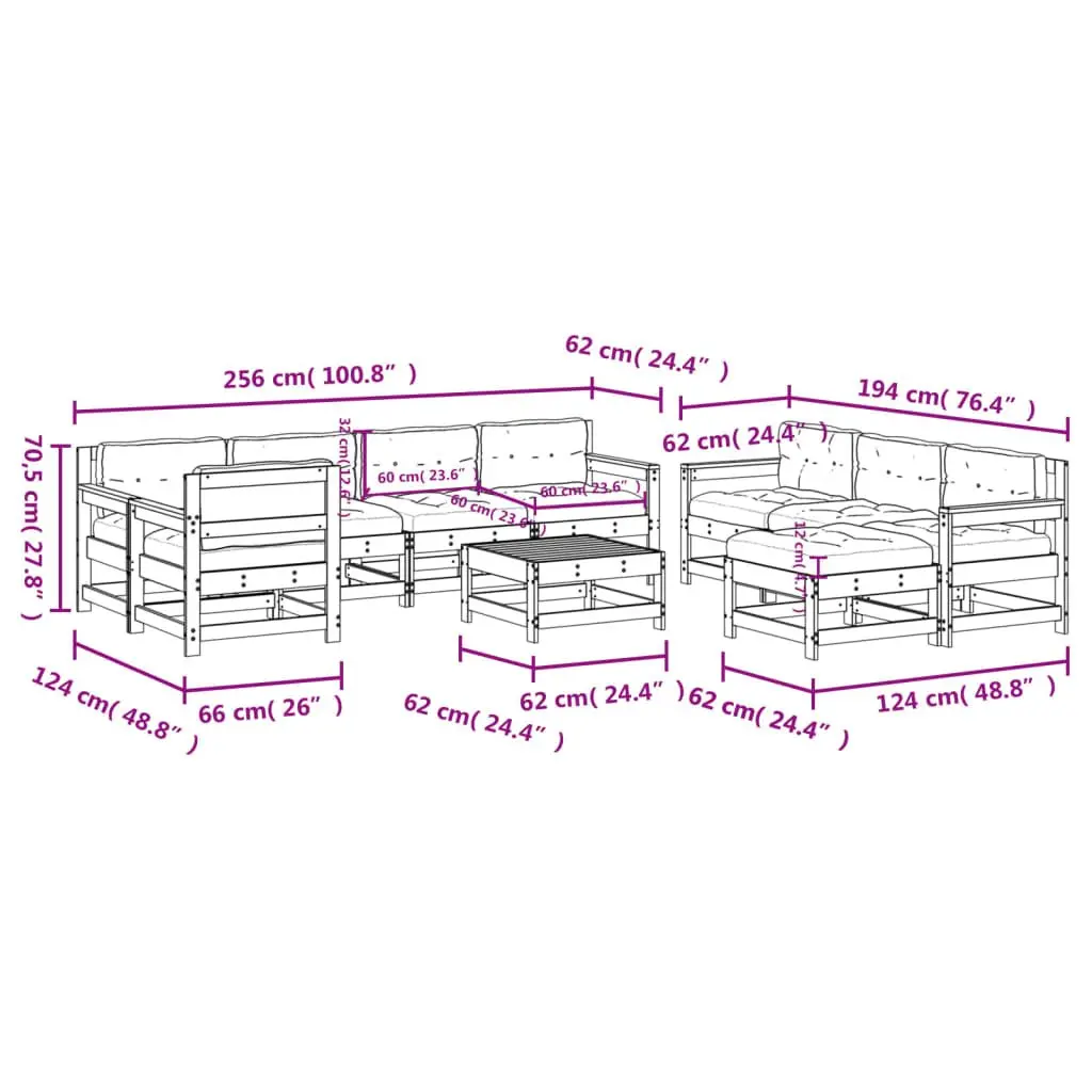 Garden Lounge Set 10 Piece Outdoor Furniture White Wood Slatted Patio Sofa