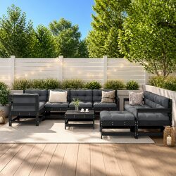 Garden Lounge Set 10 Piece Outdoor Furniture Black Cushions Patio Seating