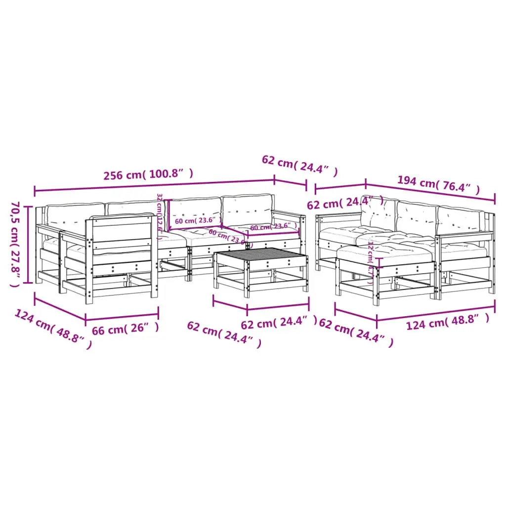 Garden Lounge Set 10 Piece Outdoor Furniture Solid Wood with Cushions Brown