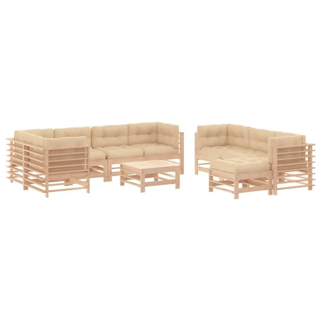 Garden Lounge Set 10 Piece Outdoor Furniture with Cushions Solid Wood Patio