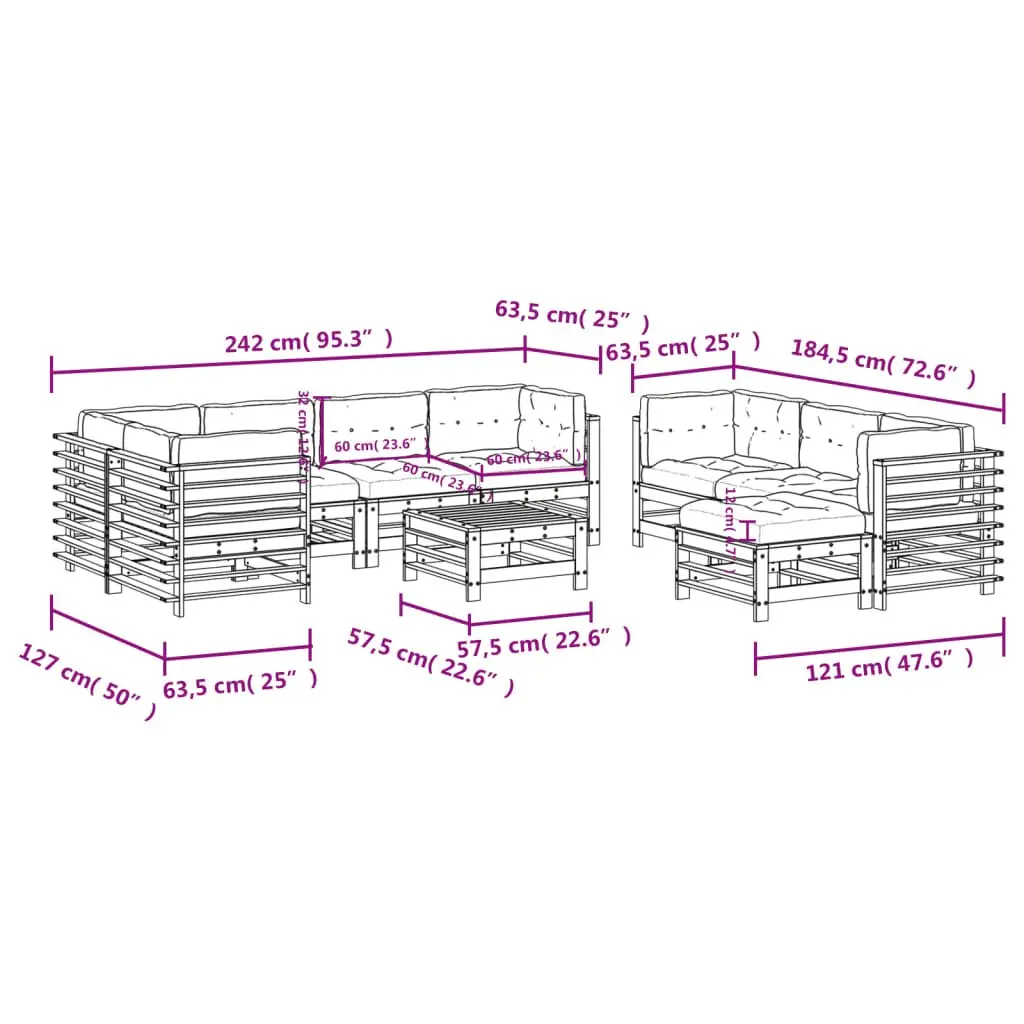 Garden Lounge Set 10 Piece Outdoor Furniture with Cushions Solid Wood Patio