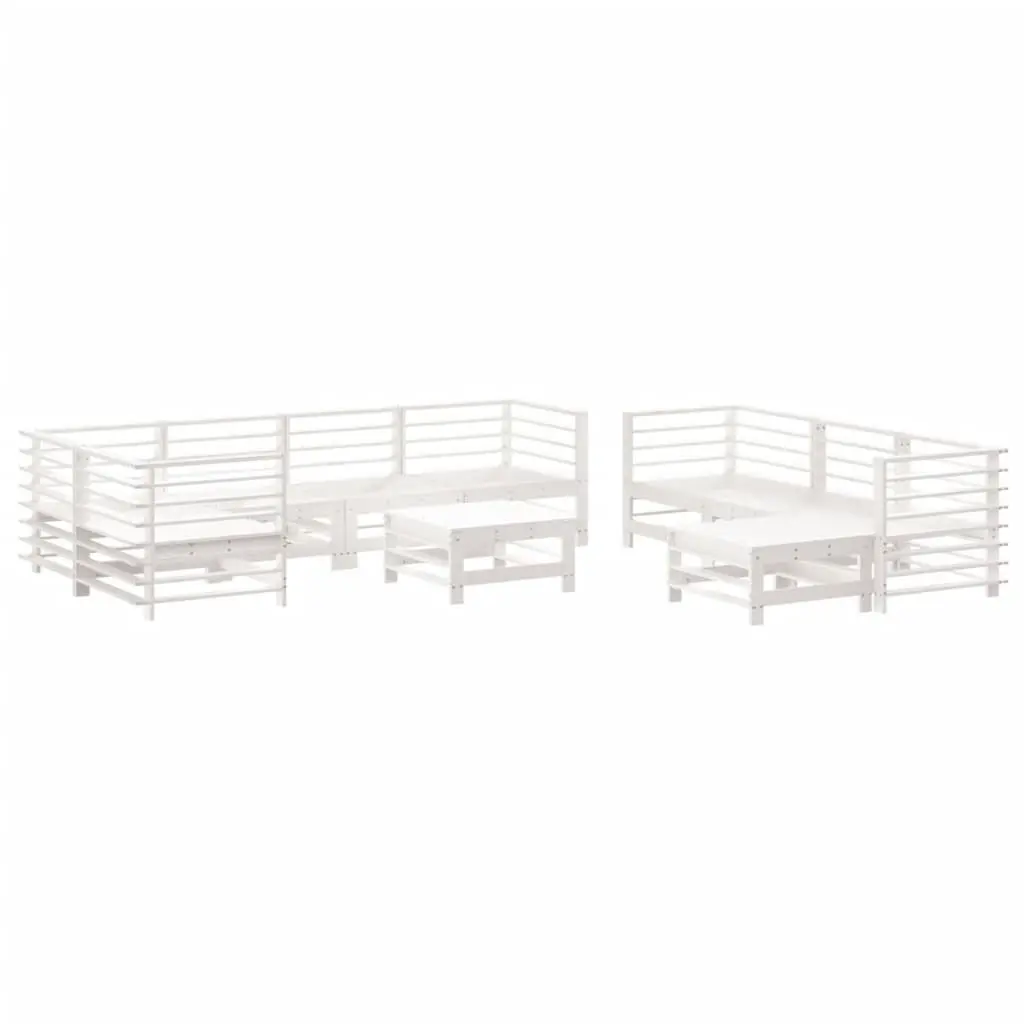 Garden Lounge Set 10 Piece White Solid Wood Patio Furniture with Cushions