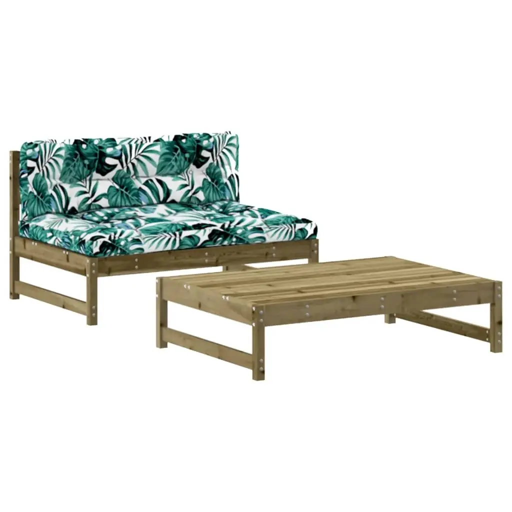 Garden Lounge Set 2 Piece Outdoor Furniture with Cushions Impregnated Pine Wood