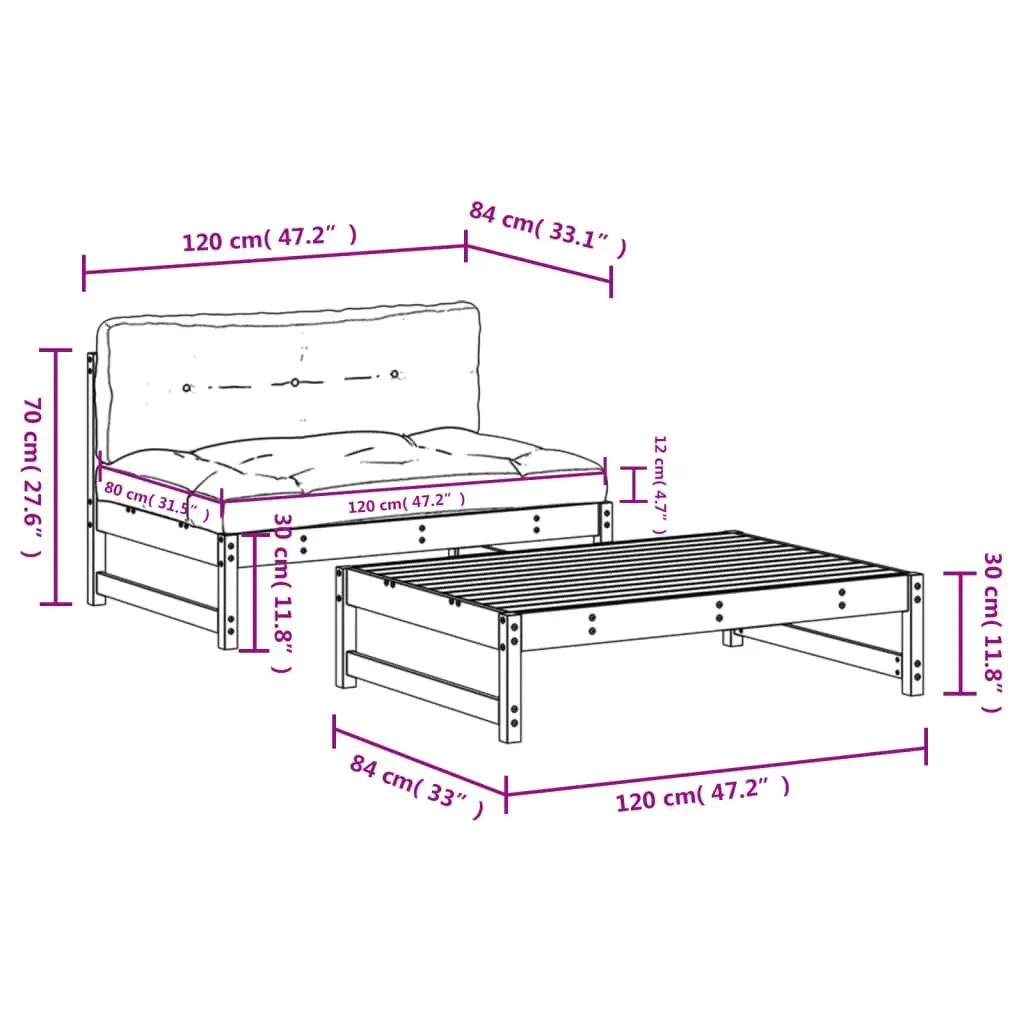 Garden Lounge Set 2 Piece Outdoor Furniture with Cushions Impregnated Pine Wood