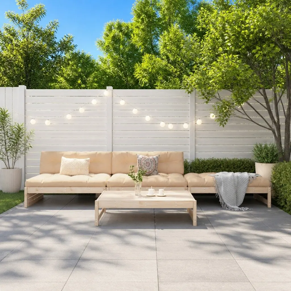 Garden Lounge Set Brown 4 Piece Solid Wood Modular Sofa with Cushions