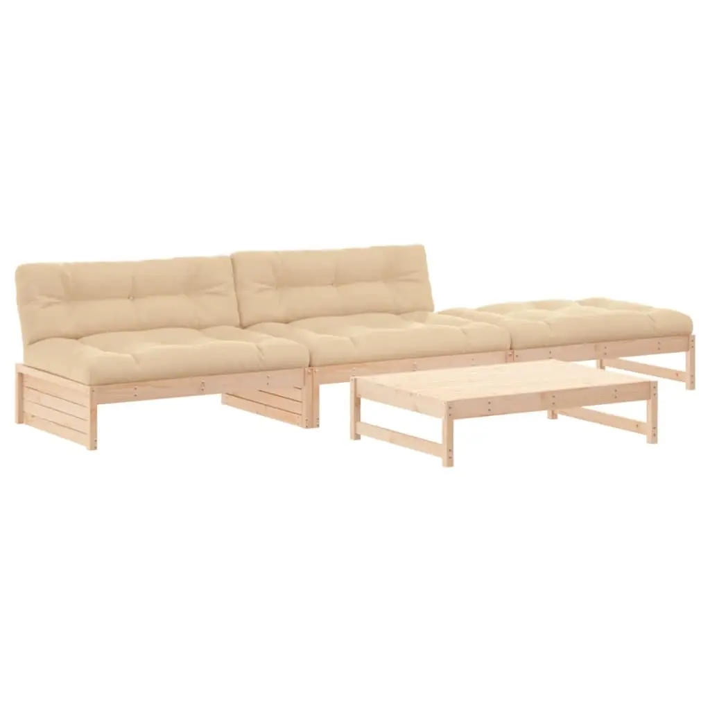 Garden Lounge Set Brown 4 Piece Solid Wood Modular Sofa with Cushions