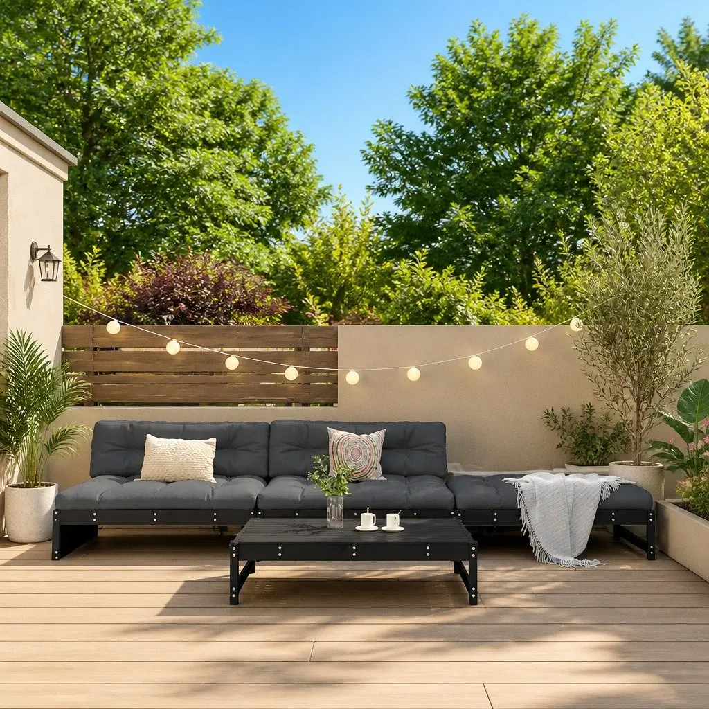 Garden Lounge Set Black 4 Piece Outdoor Furniture Patio Sofa with Cushions