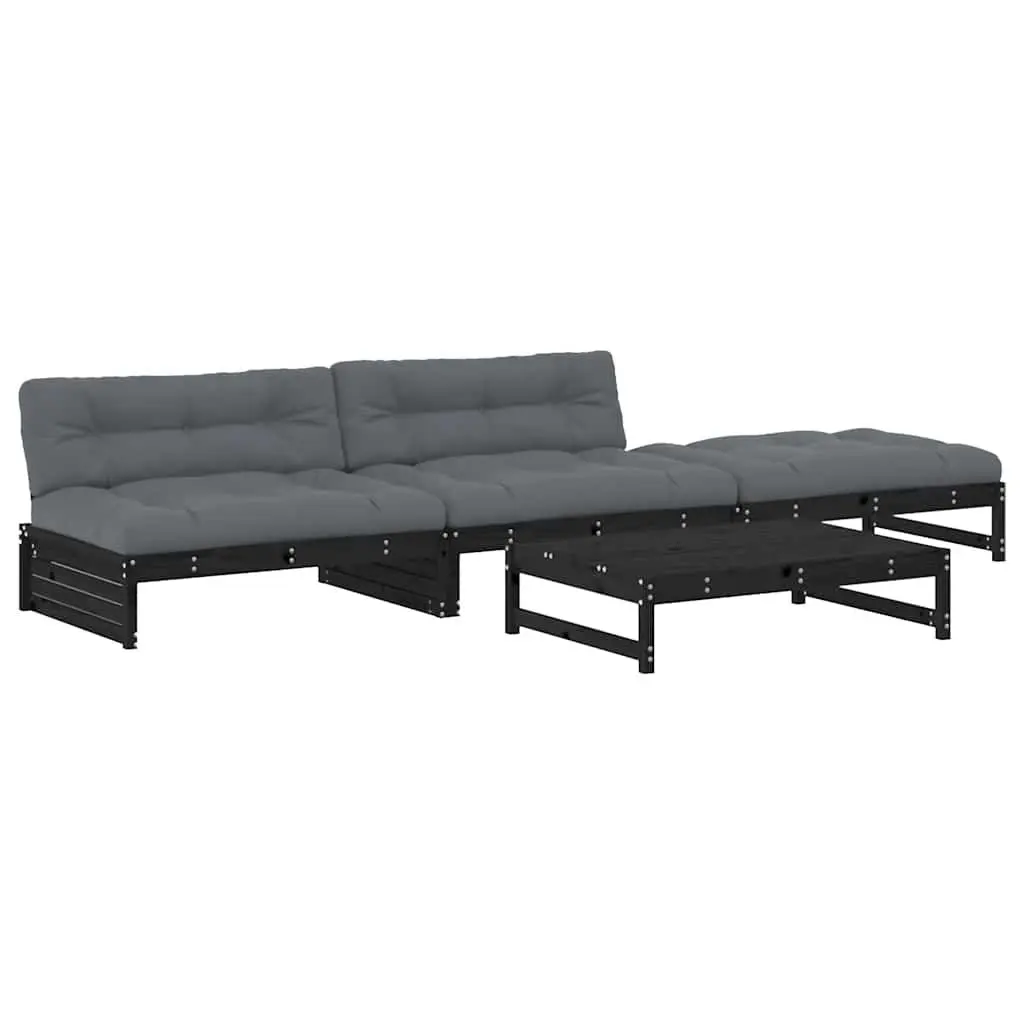 Garden Lounge Set Black 4 Piece Outdoor Furniture Patio Sofa with Cushions