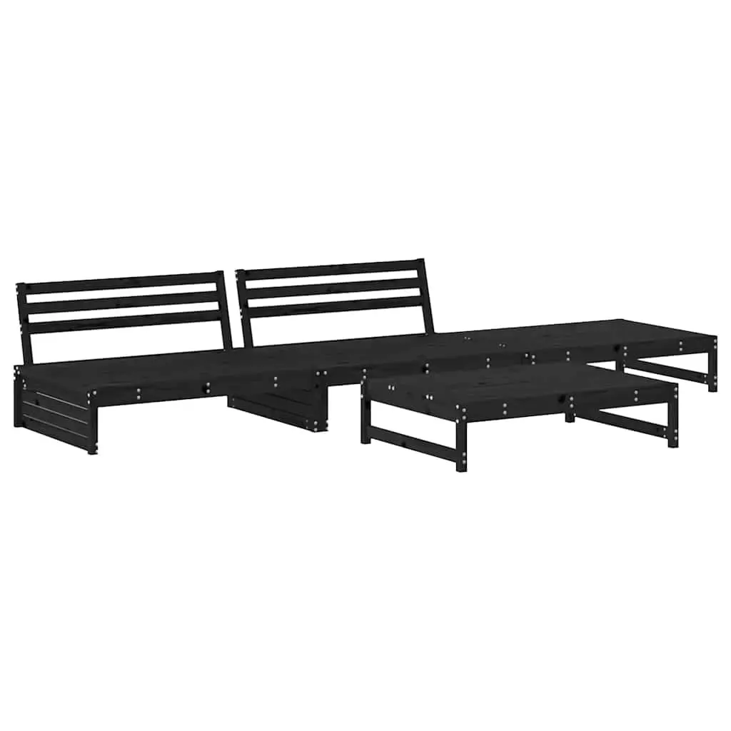 Garden Lounge Set Black 4 Piece Outdoor Furniture Patio Sofa with Cushions