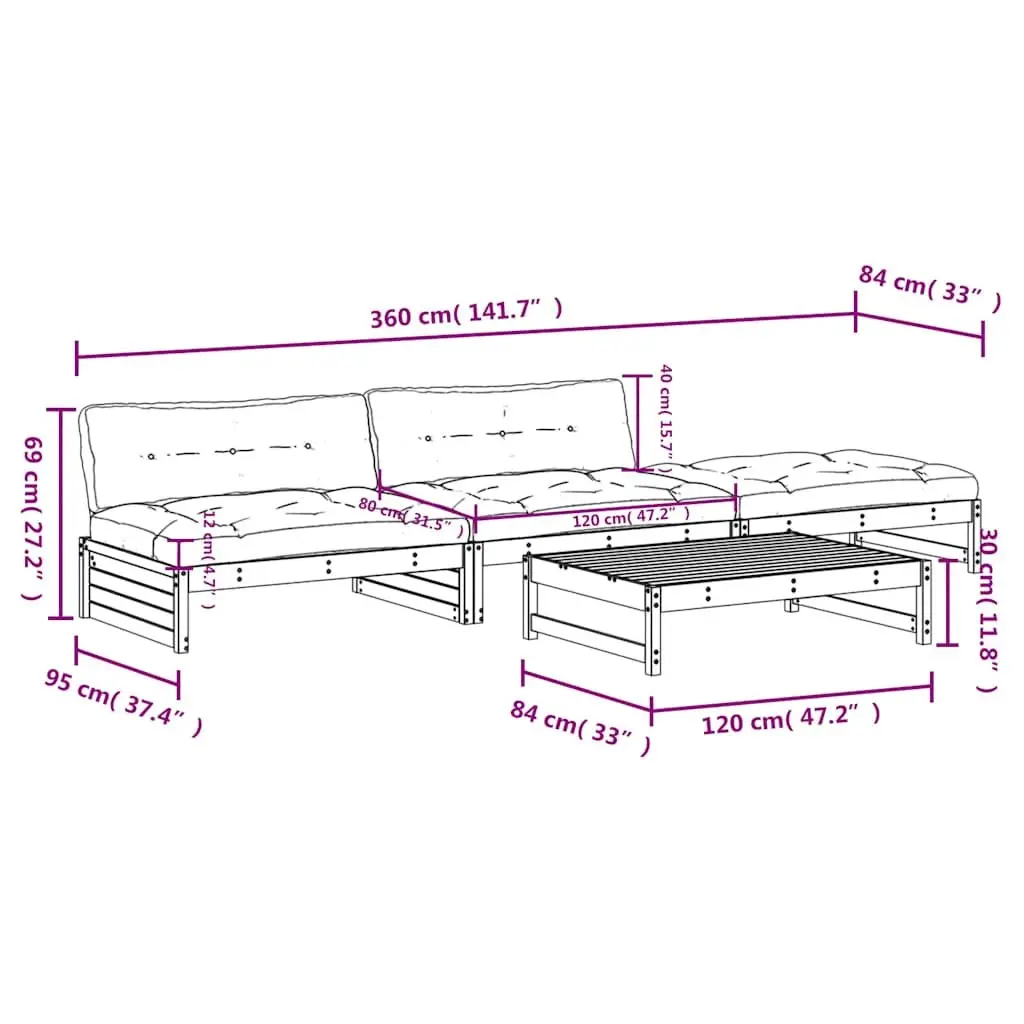 Garden Lounge Set Black 4 Piece Outdoor Furniture Patio Sofa with Cushions
