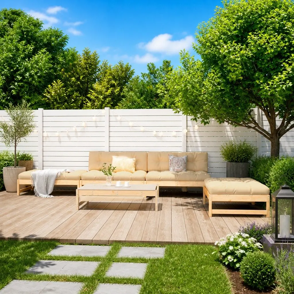 Garden Lounge Set Brown 5 Piece Wooden Outdoor Furniture Patio Sofa with Cushions