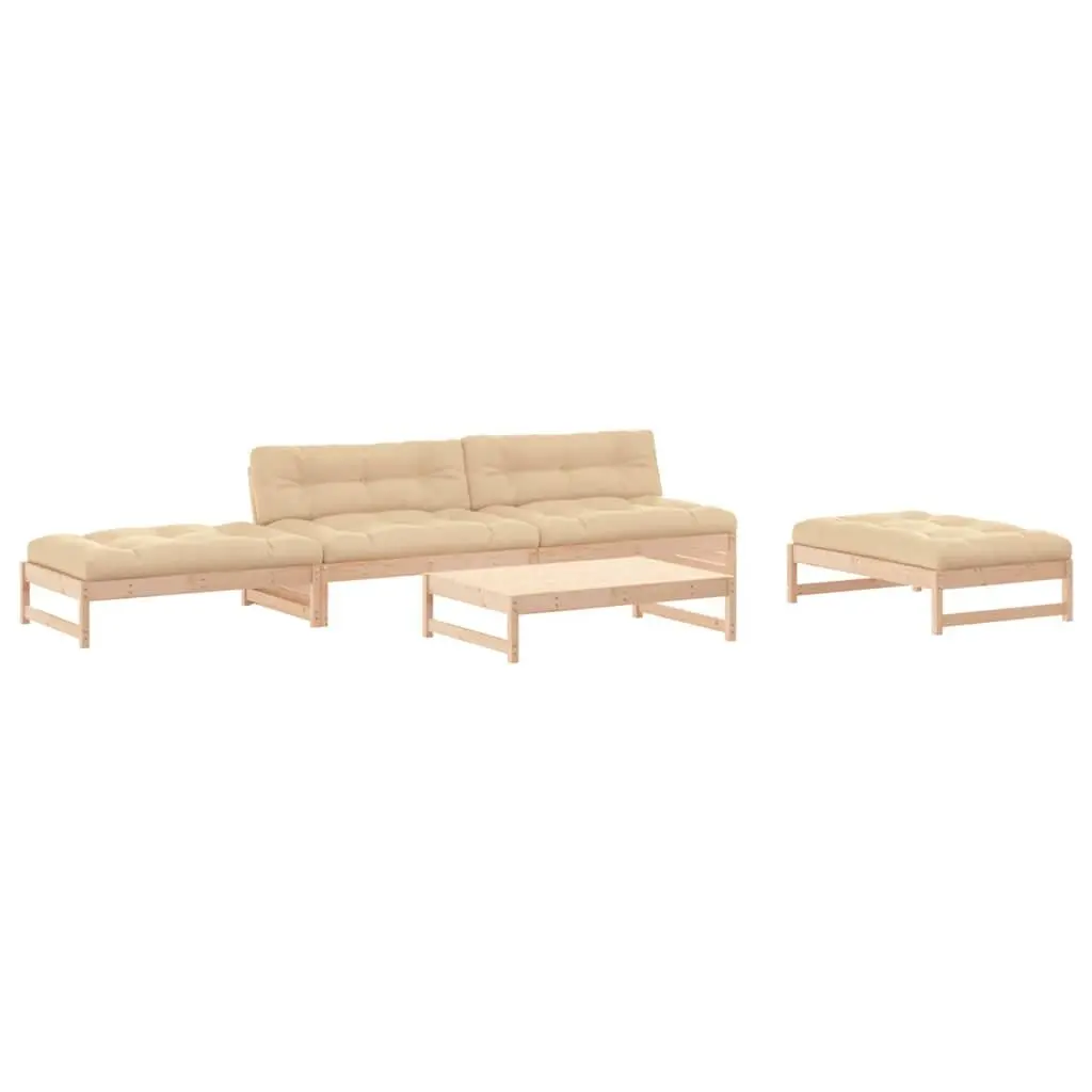 Garden Lounge Set Brown 5 Piece Wooden Outdoor Furniture Patio Sofa with Cushions