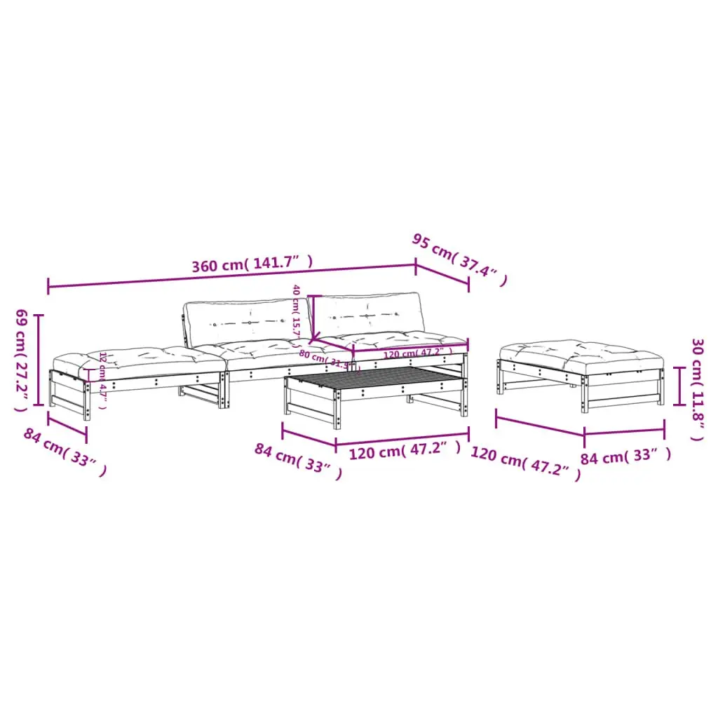 5-Piece Outdoor Lounge Set with Cushions for Relaxation