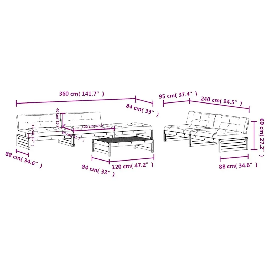 Garden Lounge Set 6 Piece Outdoor Furniture Solid Wood Patio Sofa with Cushions