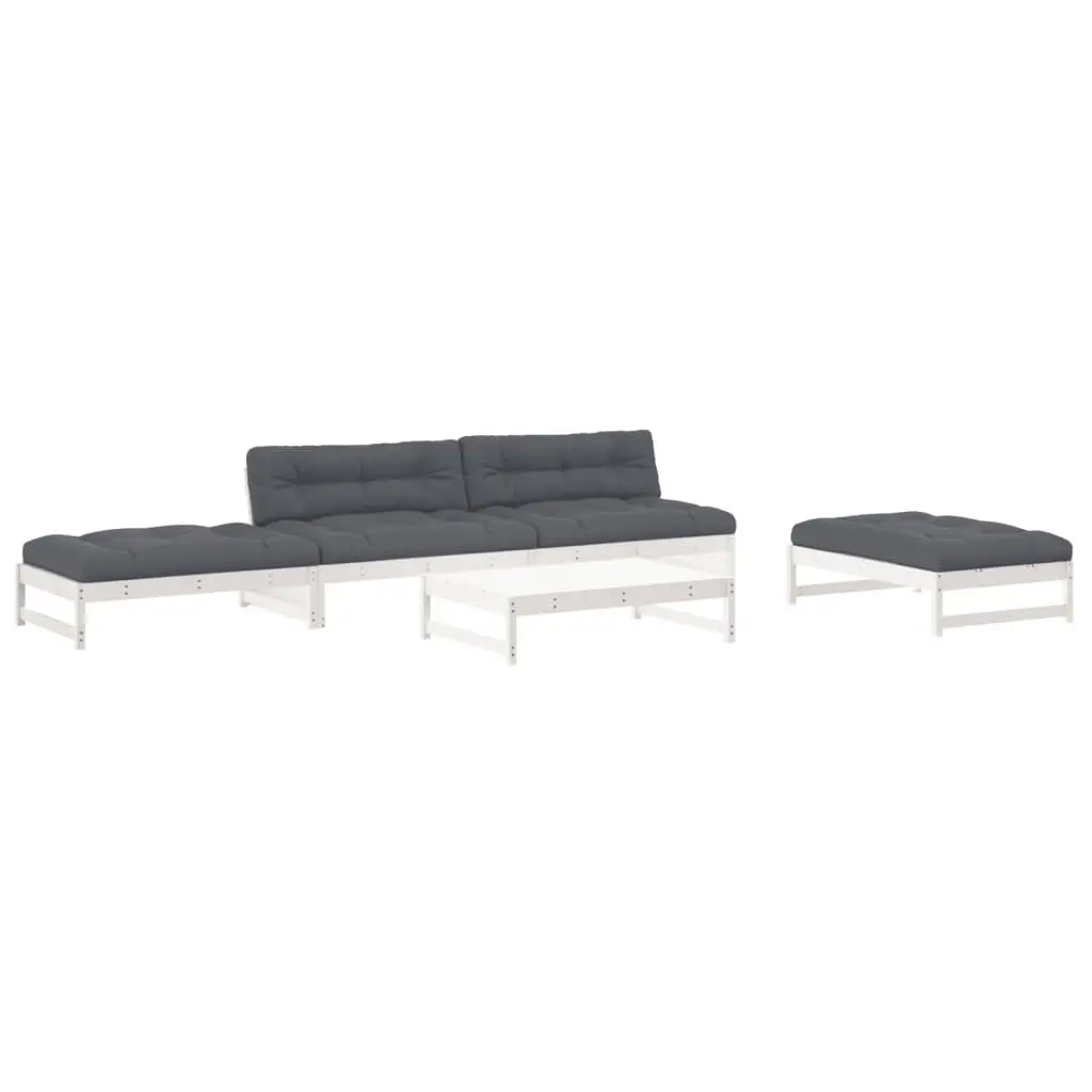 Garden Lounge Set 6 Piece Outdoor Furniture with Cushions White Solid Wood Patio