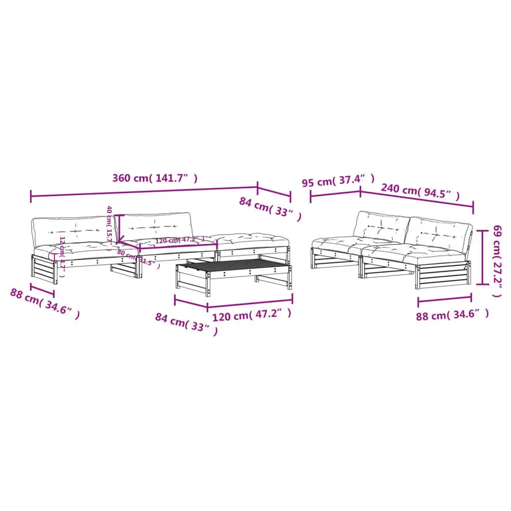 Garden Lounge Set 6 Piece Outdoor Furniture with Cushions White Solid Wood Patio