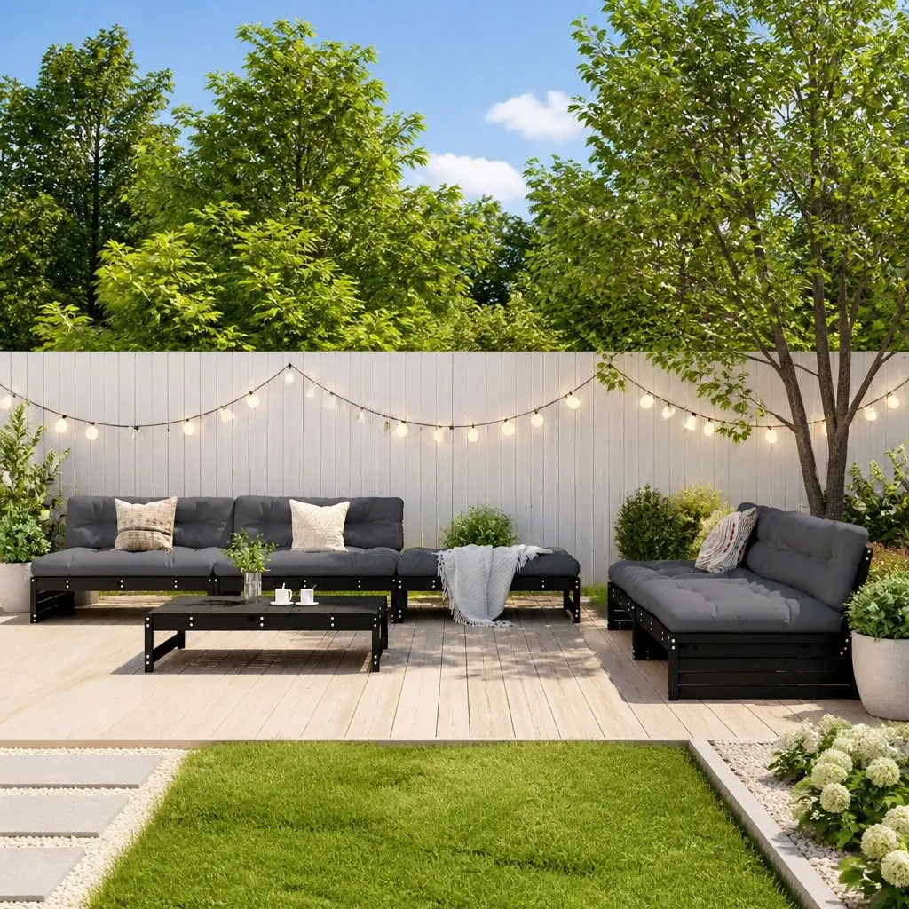 Garden Lounge Set 6 Piece Outdoor Furniture with Cushions Solid Wood Black