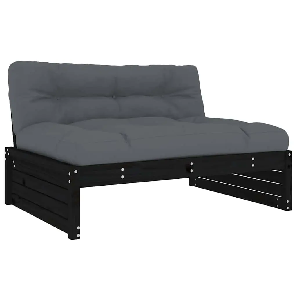 Garden Lounge Set 6 Piece Outdoor Furniture with Cushions Solid Wood Black
