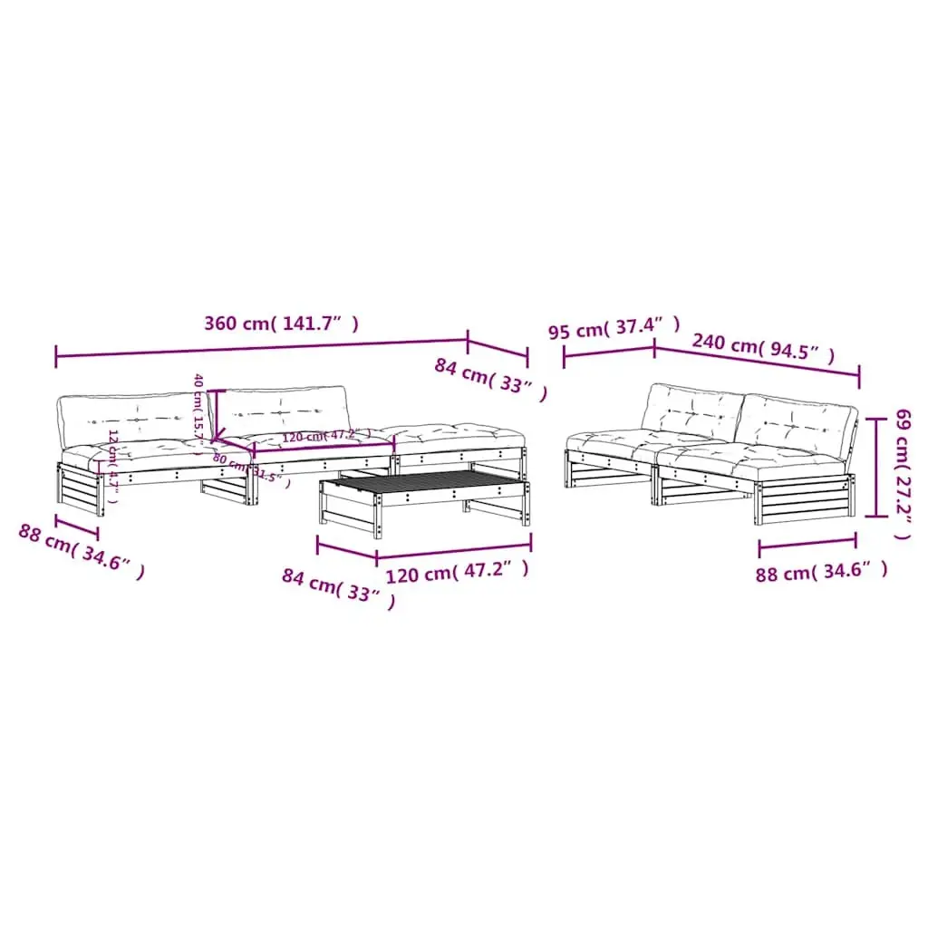 Garden Lounge Set 6 Piece Outdoor Furniture with Cushions Solid Wood Black