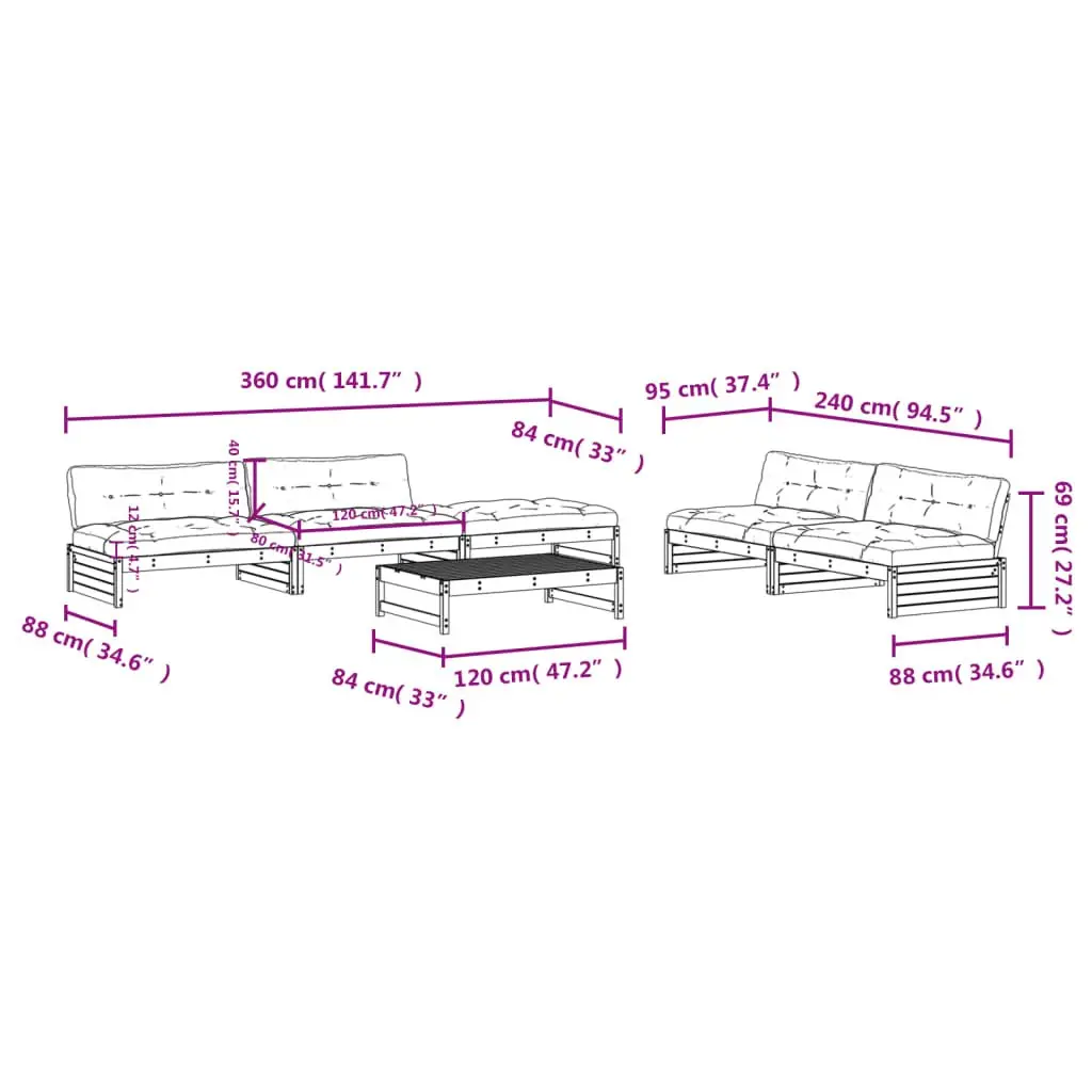 Garden Lounge Set Brown 6 Piece Impregnated Pine Wood with Cushions