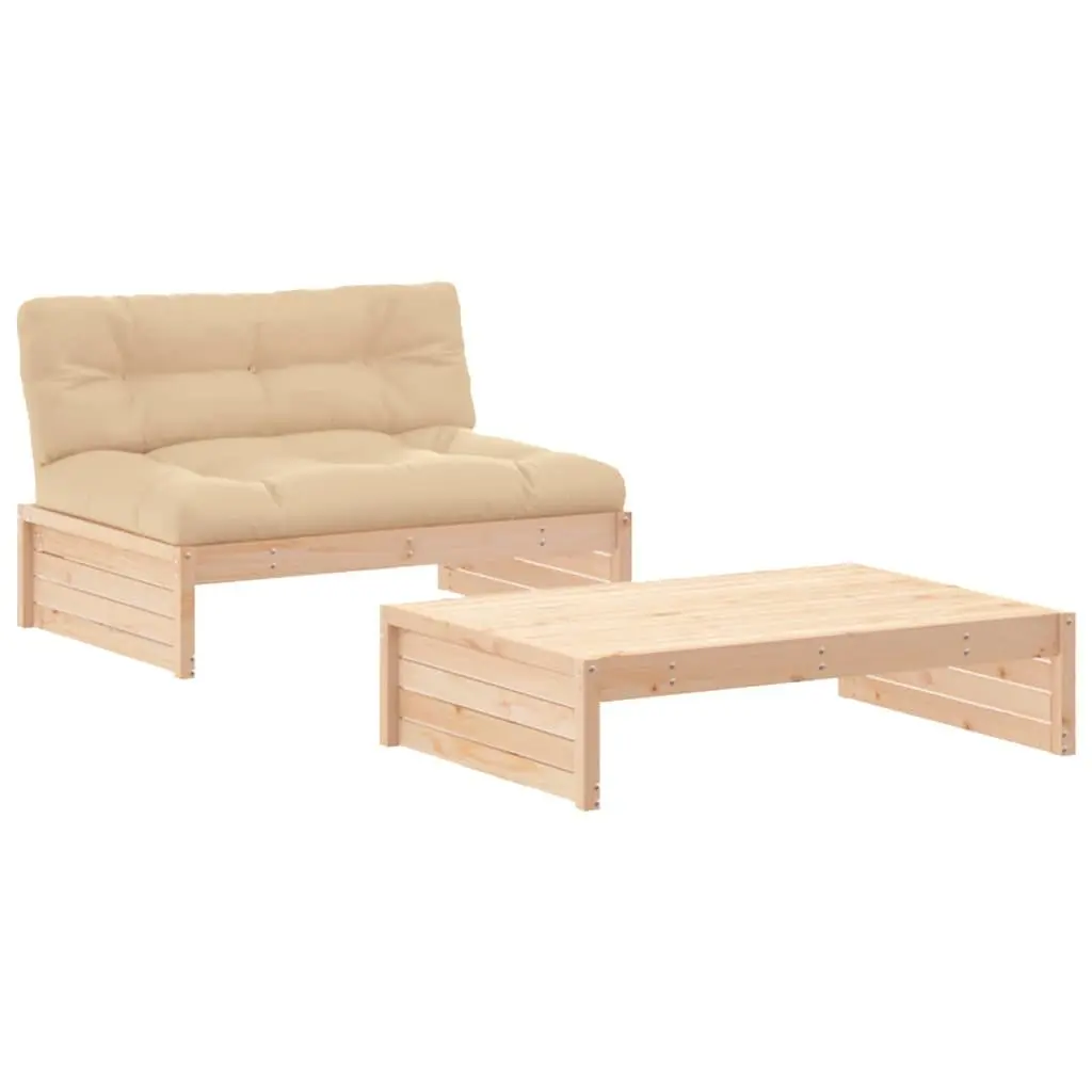 2 Piece Garden Lounge Set Brown Solid Wood Cushions Outdoor Furniture
