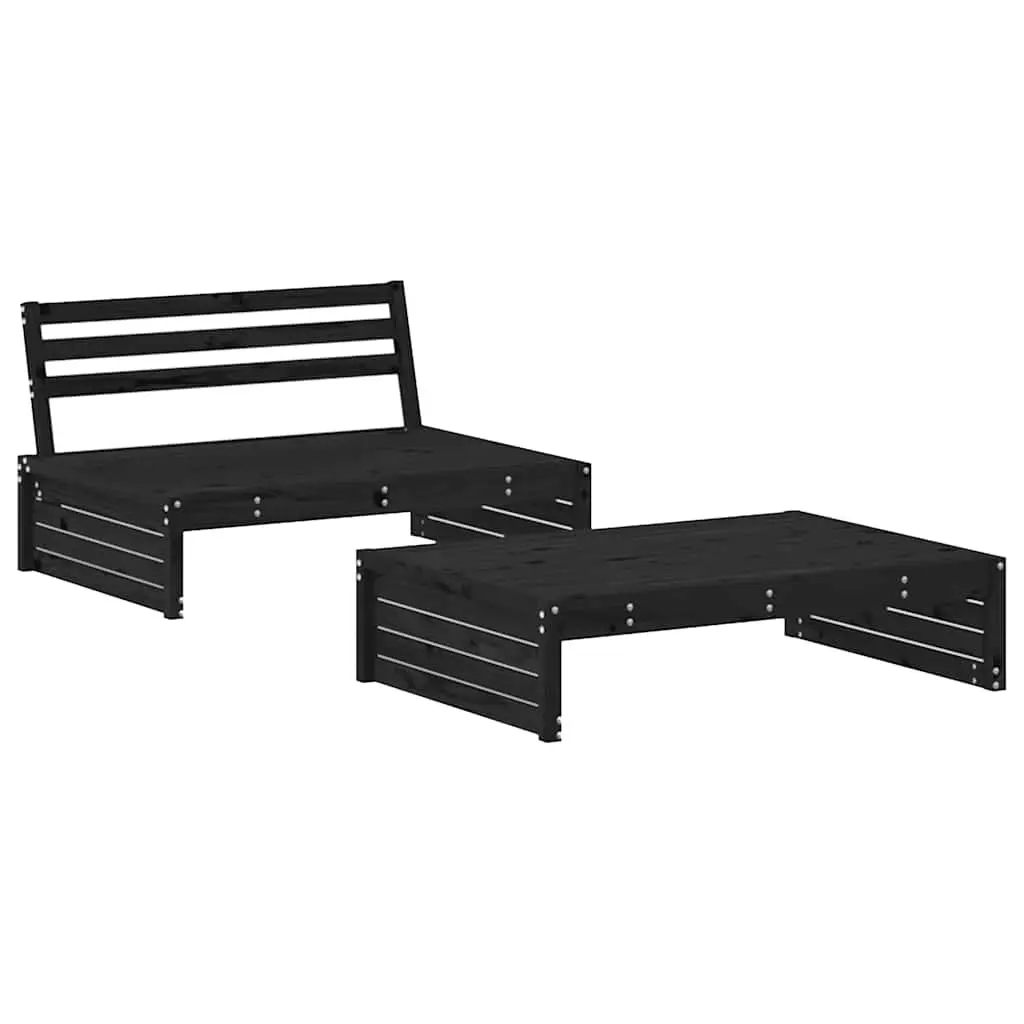 Garden Lounge Set 2 Piece with Cushions Black Wood Outdoor Patio Furniture