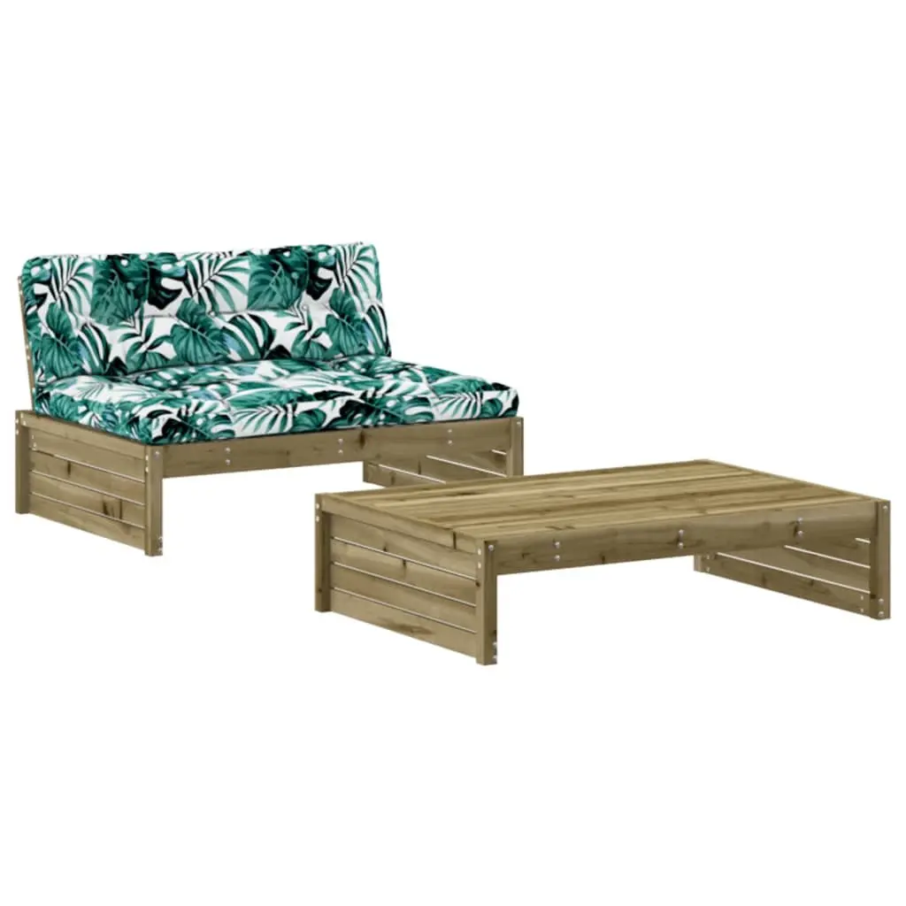 Garden Lounge Set 2 Piece Outdoor Furniture with Cushions Wooden Slatted Design