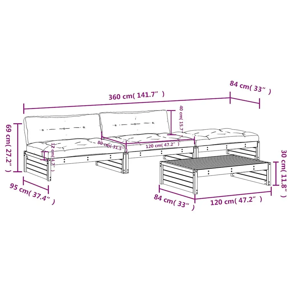 Garden Lounge Set 4 Piece Outdoor Furniture Patio Sofa with Cushions Wood