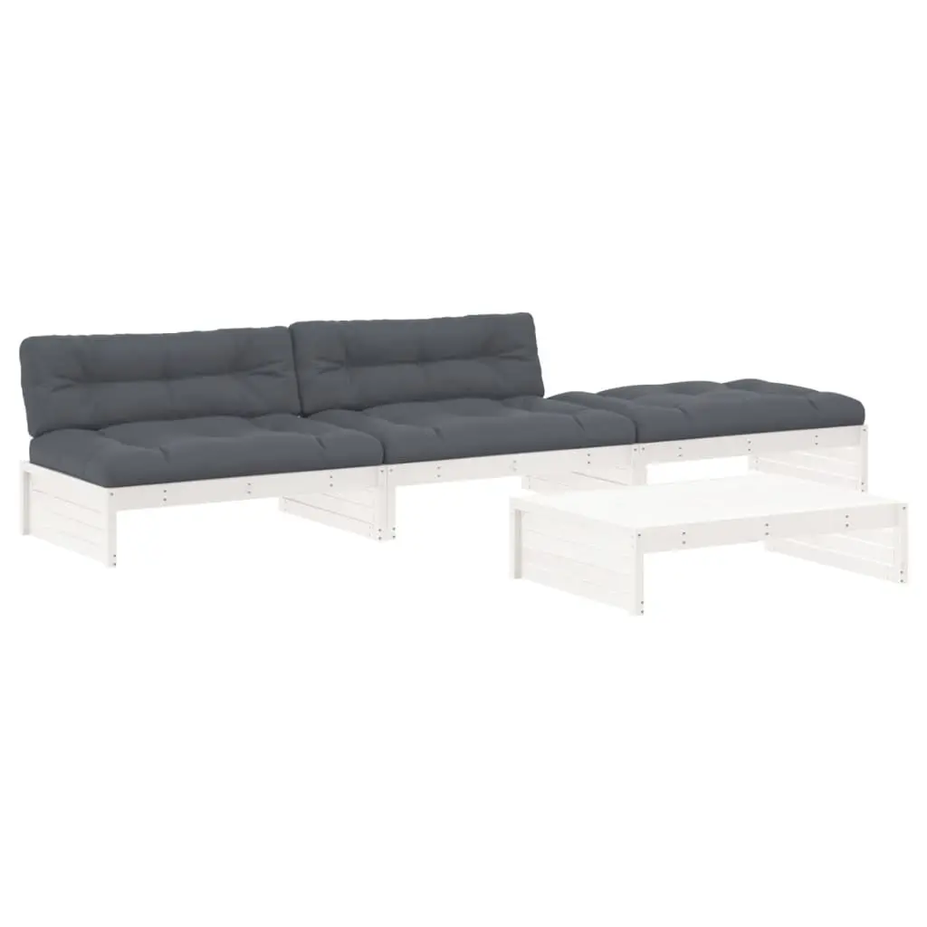Garden Lounge Set 4 Piece Outdoor Furniture with Cushions White Wood Patio Sofa