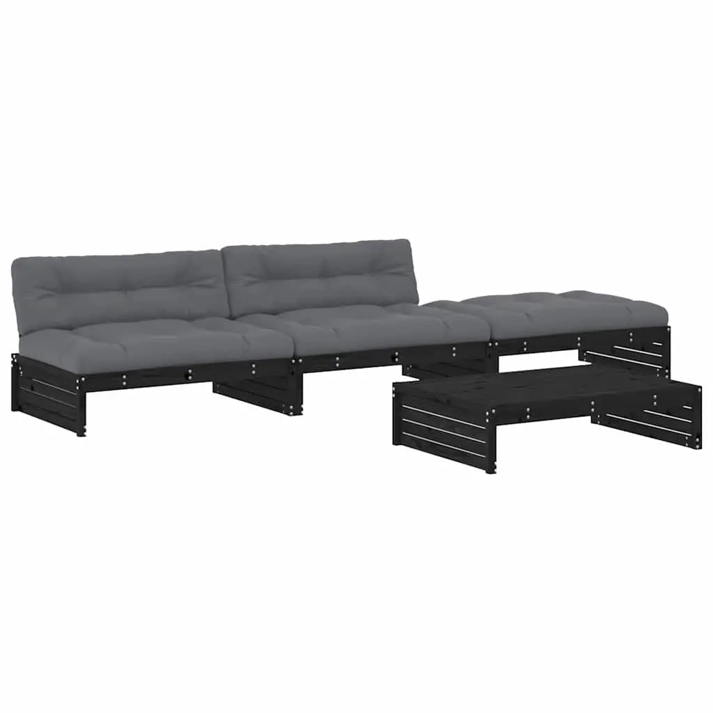 Garden Lounge Set Black 4 Piece Wooden Outdoor Furniture with Cushions