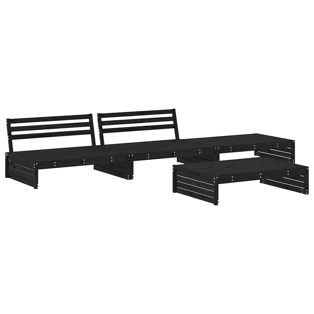 Garden Lounge Set Black 4 Piece Wooden Outdoor Furniture with Cushions