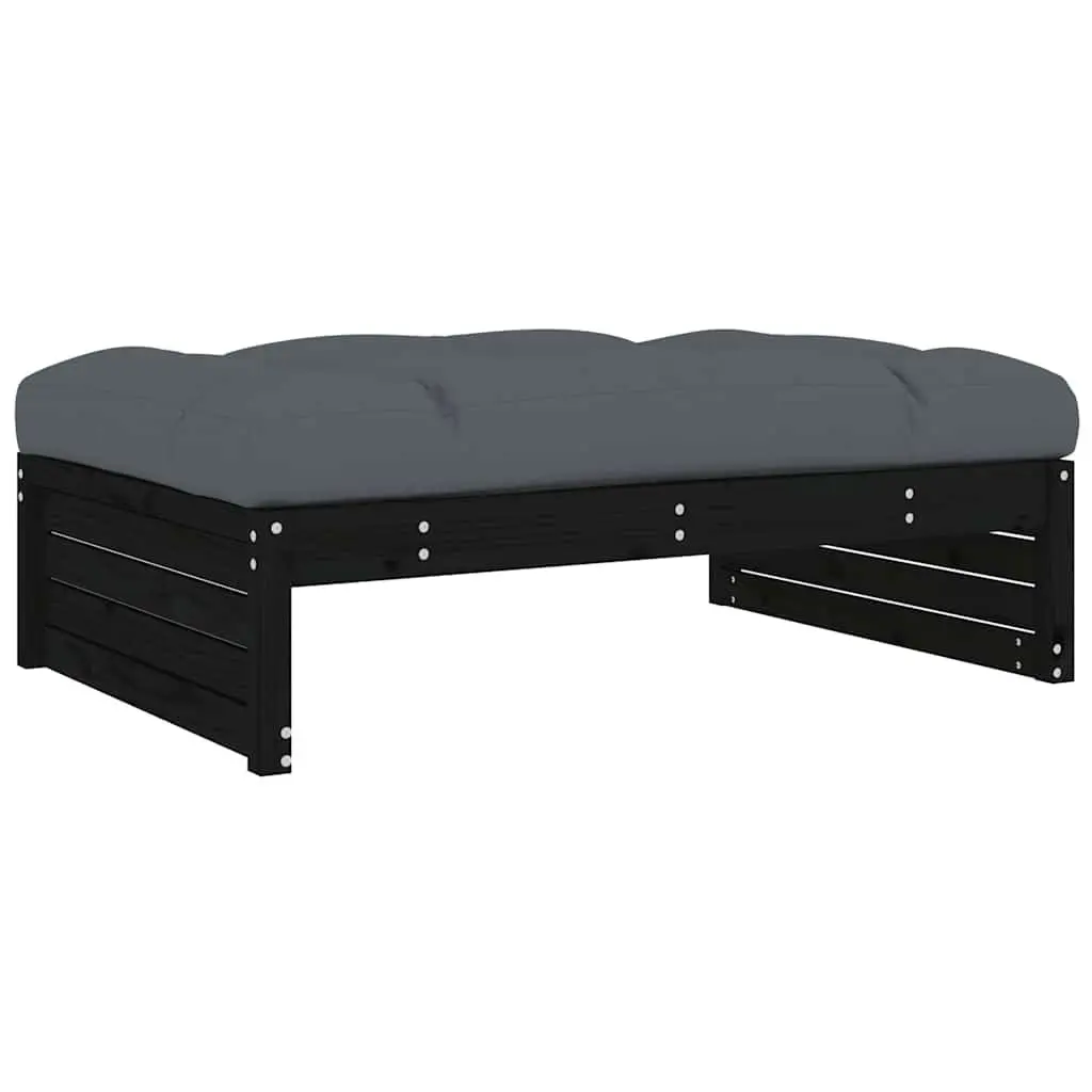 Garden Lounge Set Black 4 Piece Wooden Outdoor Furniture with Cushions