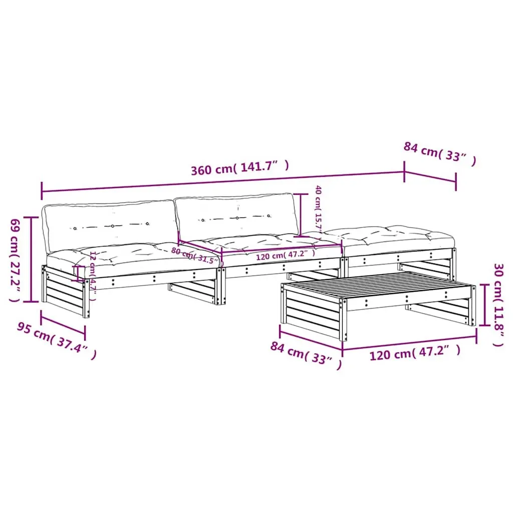 Garden Lounge Set Black 4 Piece Wooden Outdoor Furniture with Cushions