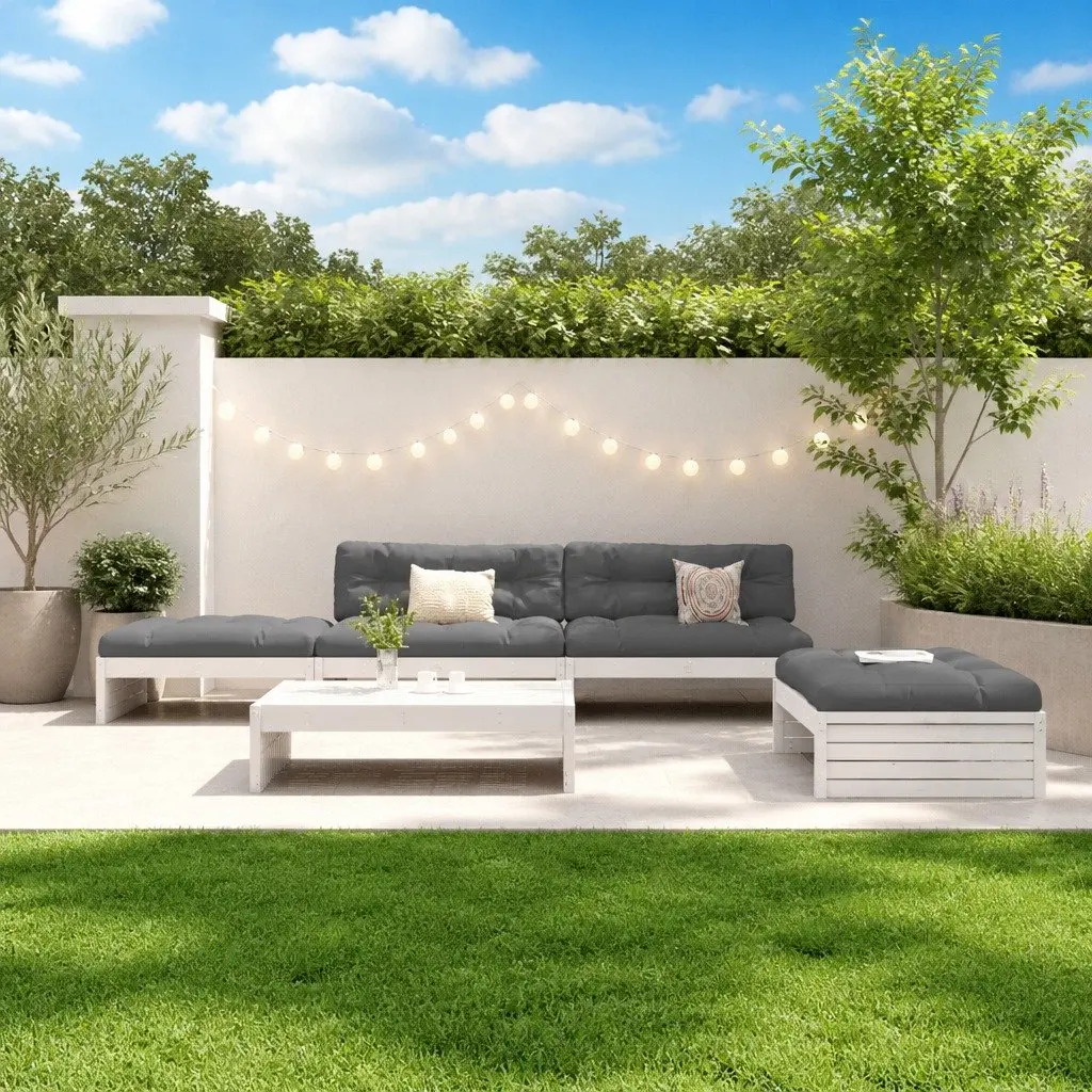 Outdoor Garden Lounge Set White 5 Piece Wooden Furniture with Cushions