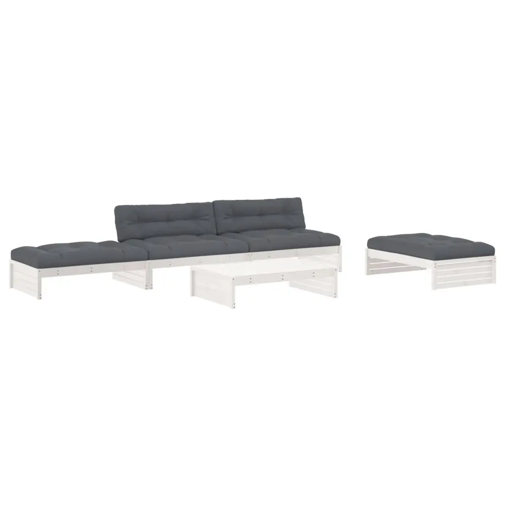 Outdoor Garden Lounge Set White 5 Piece Wooden Furniture with Cushions