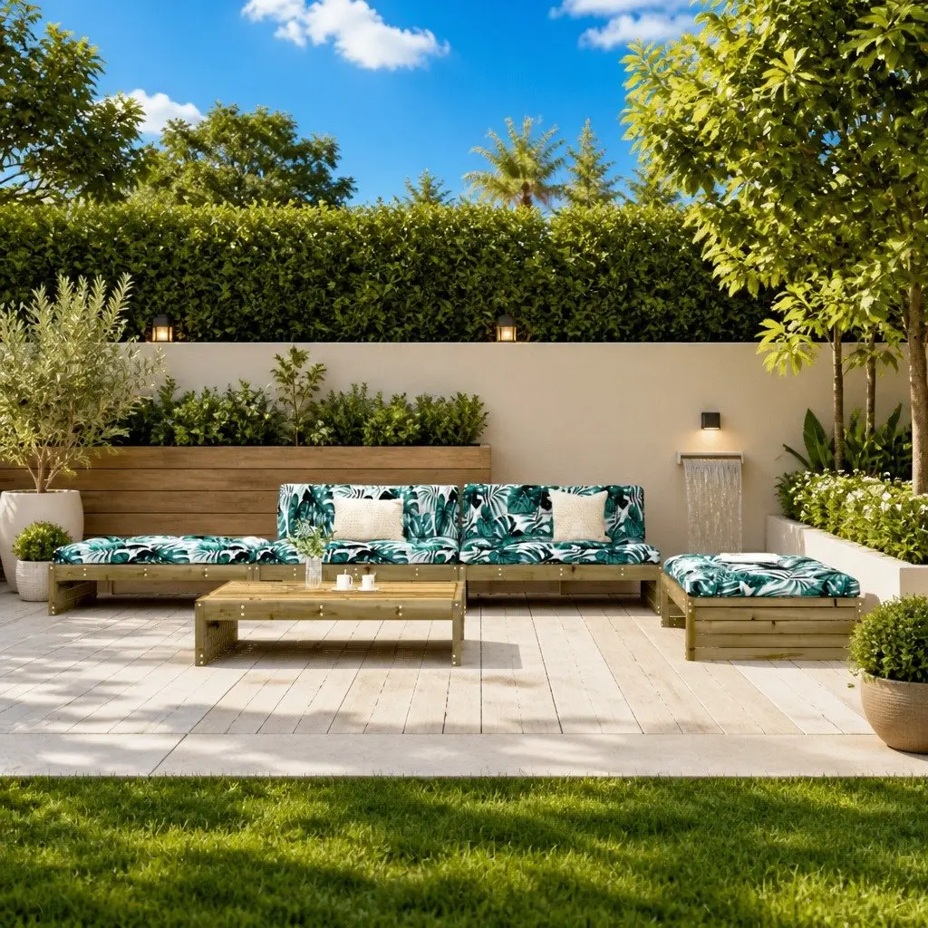 Garden Lounge Set Brown 5 Piece Outdoor Furniture Patio Seating with Cushions