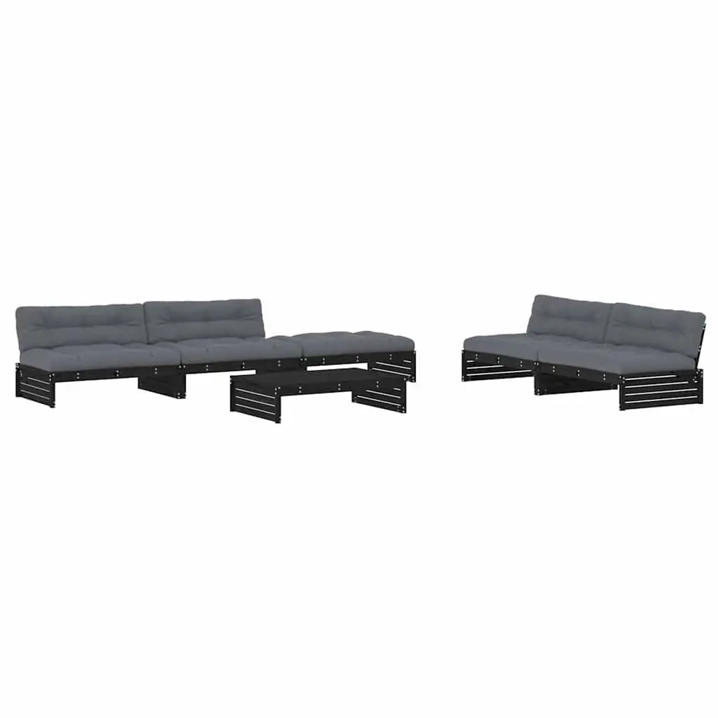 Garden Lounge Set Black 6 Piece Outdoor Furniture with Cushions Solid Pine Wood