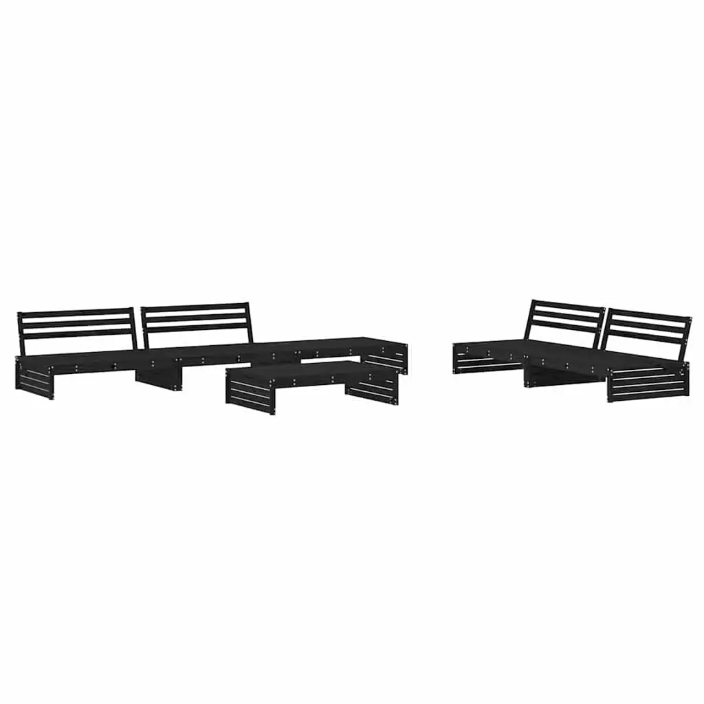 Garden Lounge Set Black 6 Piece Outdoor Furniture with Cushions Solid Pine Wood