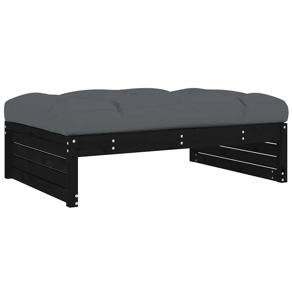 Garden Lounge Set Black 6 Piece Outdoor Furniture with Cushions Solid Pine Wood