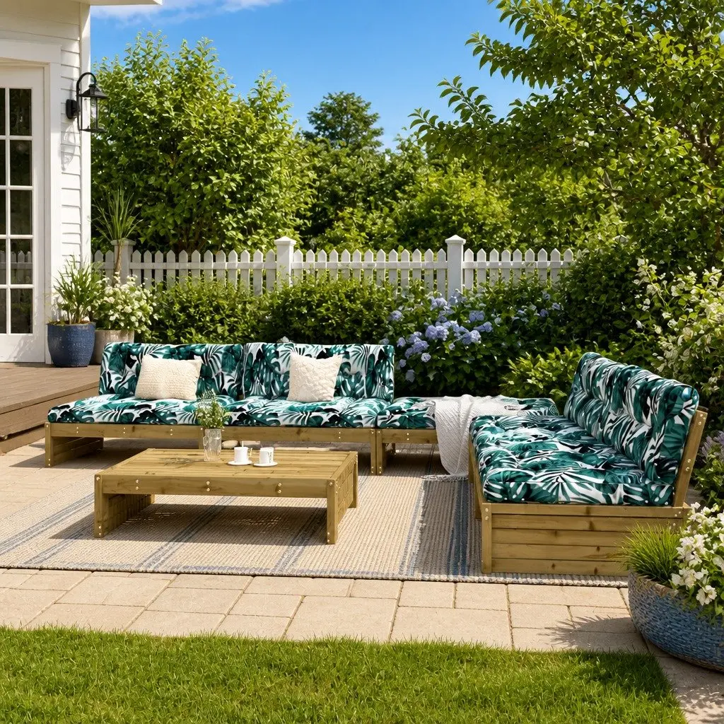 Garden Lounge Set 6 Piece Outdoor Furniture with Cushions Wooden Patio Sofa