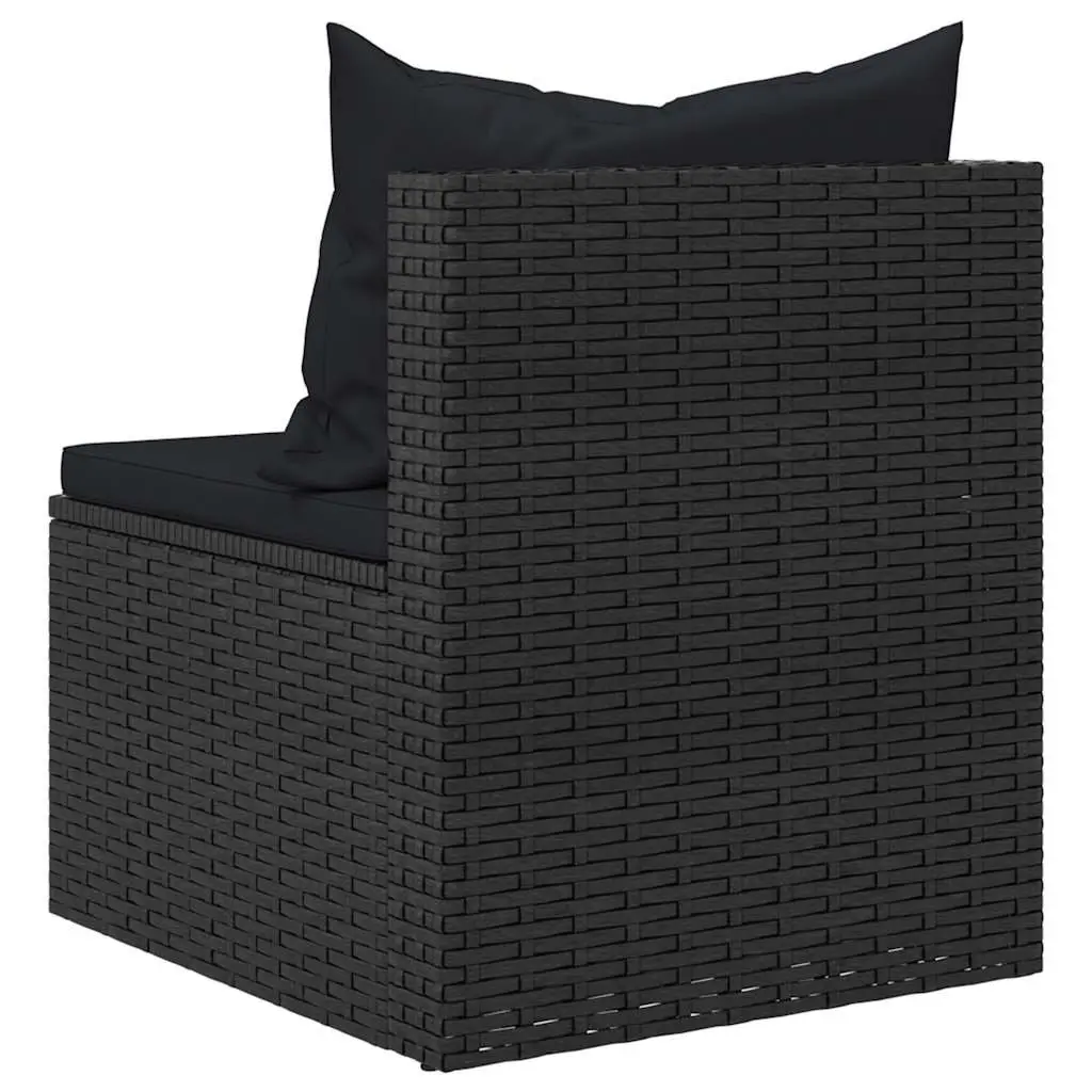 4 Piece Garden Sofa Set Black PE Rattan Cushions Adjustable Foldable Roof