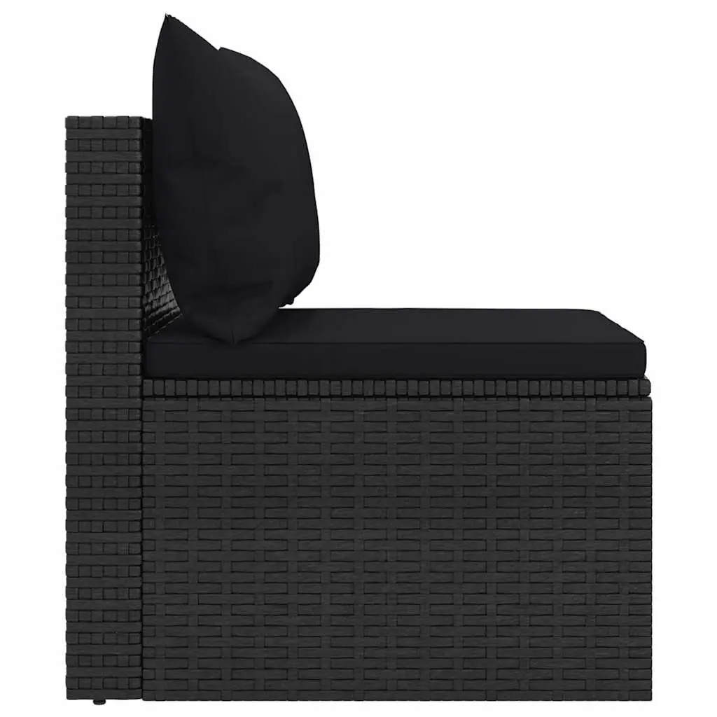 4 Piece Garden Sofa Set Black PE Rattan Cushions Adjustable Foldable Roof