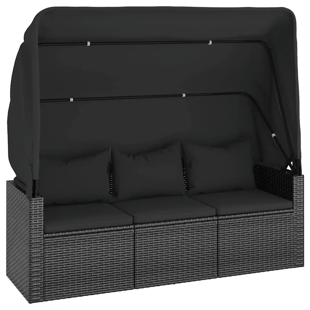 4 Piece Garden Sofa Set Black PE Rattan Cushions Adjustable Foldable Roof