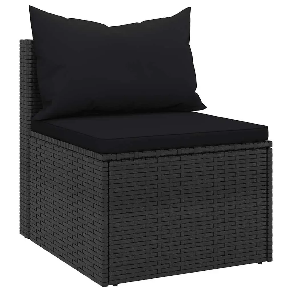 4 Piece Garden Sofa Set Black PE Rattan Cushions Adjustable Foldable Roof
