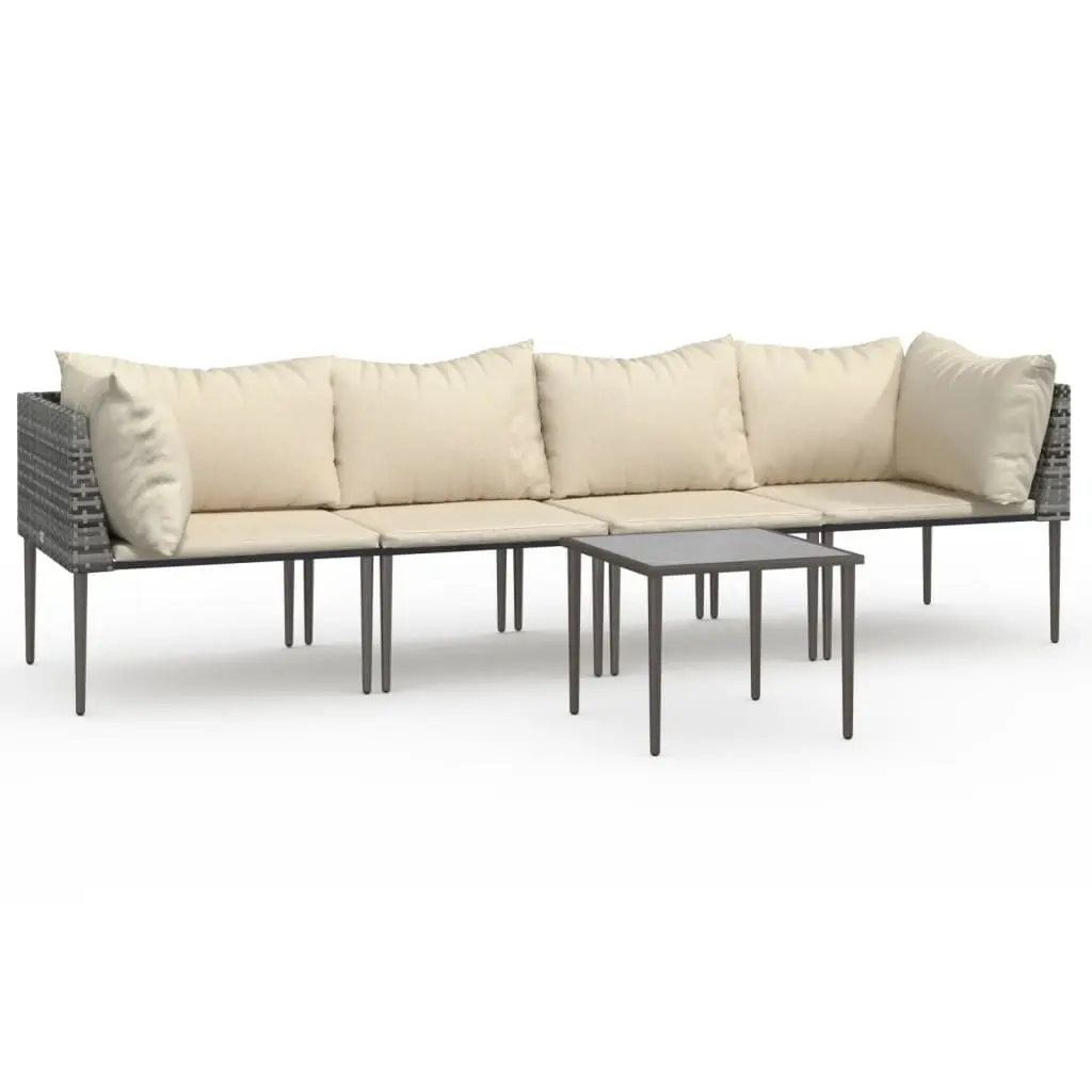 Garden Lounge Set 5 Piece Outdoor Furniture Grey Poly Rattan with Cushions Table