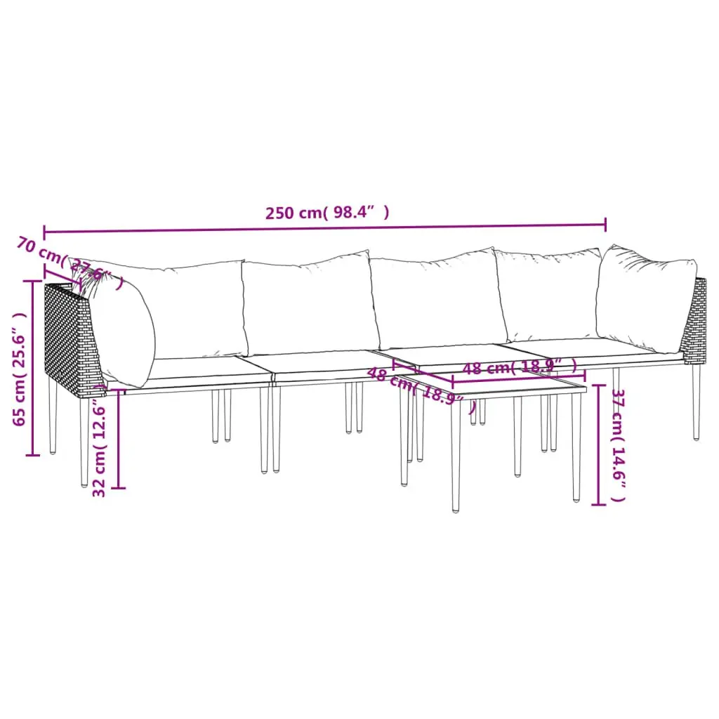 Garden Lounge Set 5 Piece Outdoor Furniture Grey Poly Rattan with Cushions Table