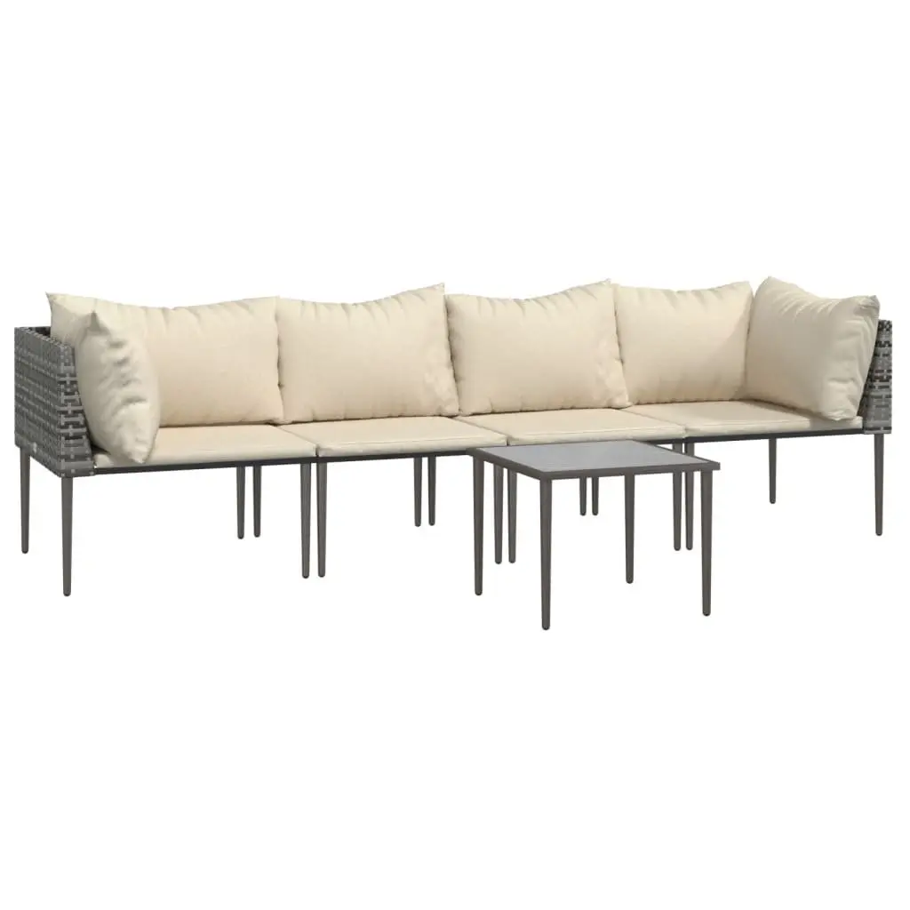 Garden Lounge Set 5 Piece Outdoor Furniture Grey Poly Rattan with Cushions Table